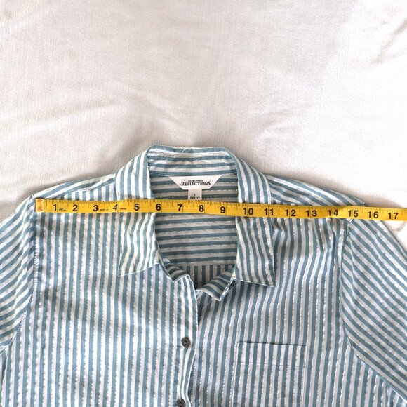 Ladies Button Up Shirt - Blue/White/Silver Stripes -  Size L petite - Cotton - Picture 7 of 11
